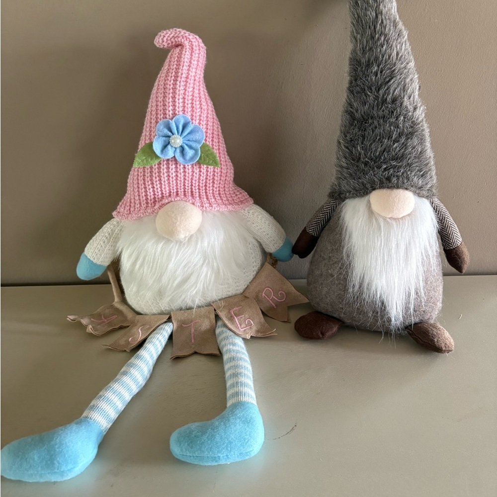 Pink-Blue Gnome Plush with Knit Hat